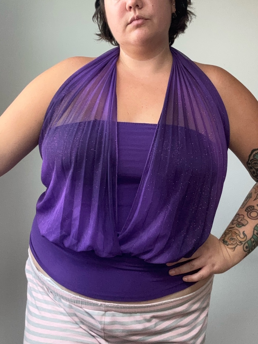 Purple Halter Draped Women's Top
